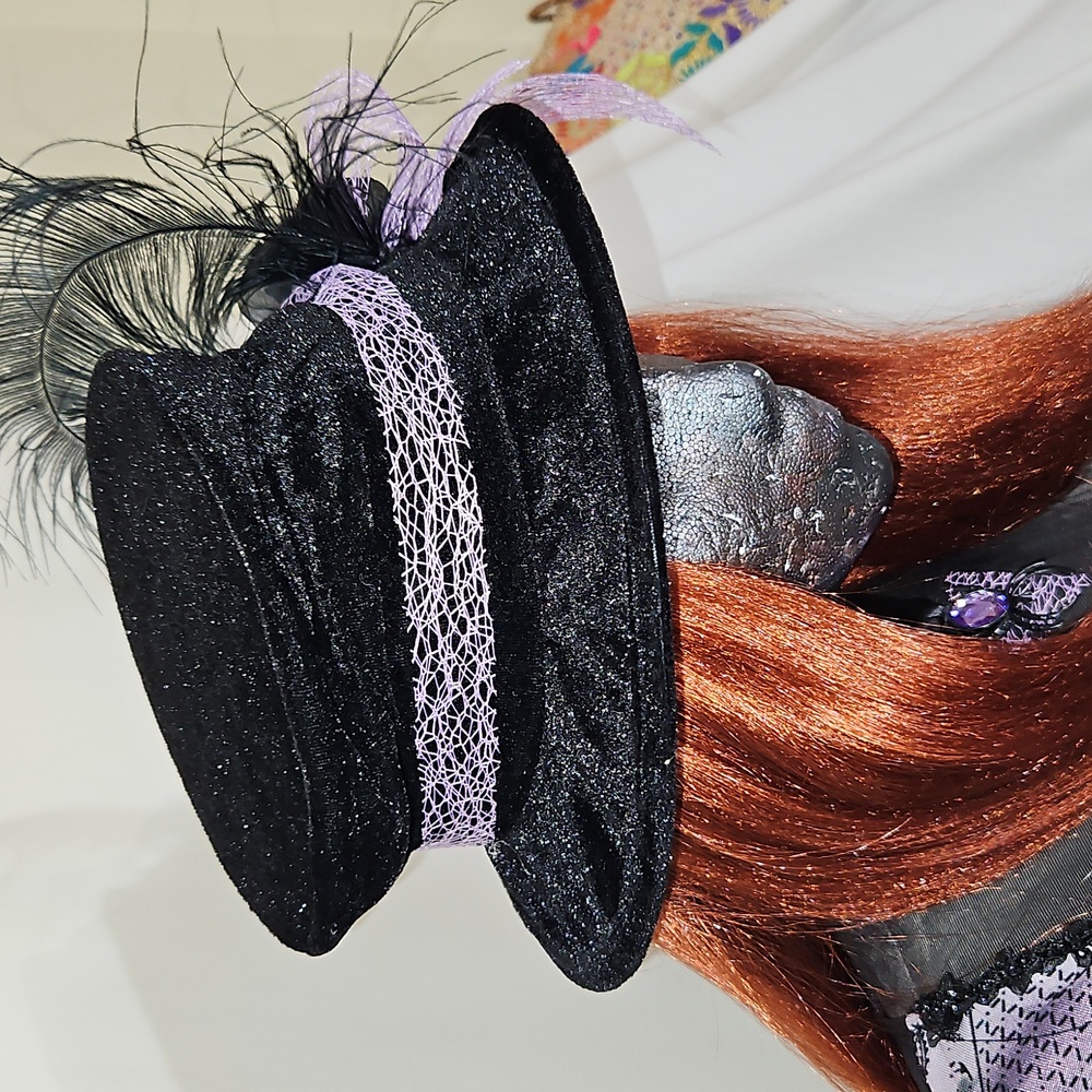 Gothic Enchantress Costume W/ Wig, Hat, Dress, Fishnet Stockings Size S (4-6) - Picture 9 of 11